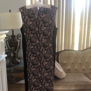 Great condition. Connected Apparel Black and Pink Leaf Print Midi Dress